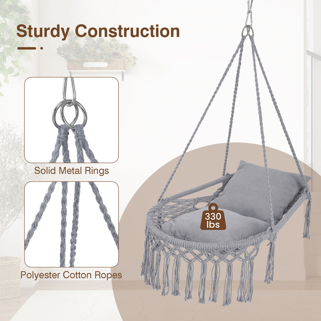 Macrame Swing Chair Hammock Chair with 2 Removable Cushions
