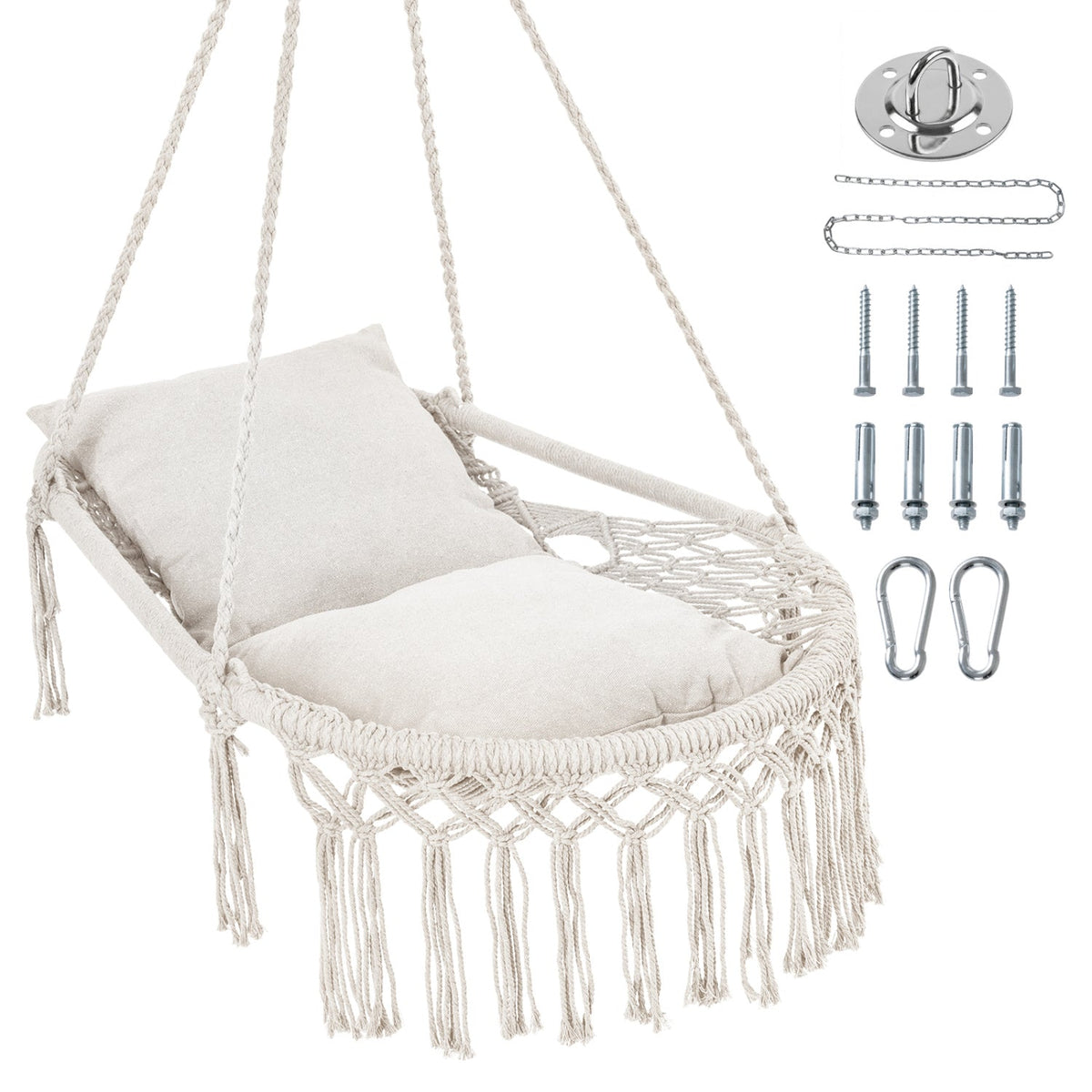 Macrame Swing Chair Hammock Chair with 2 Removable Cushions