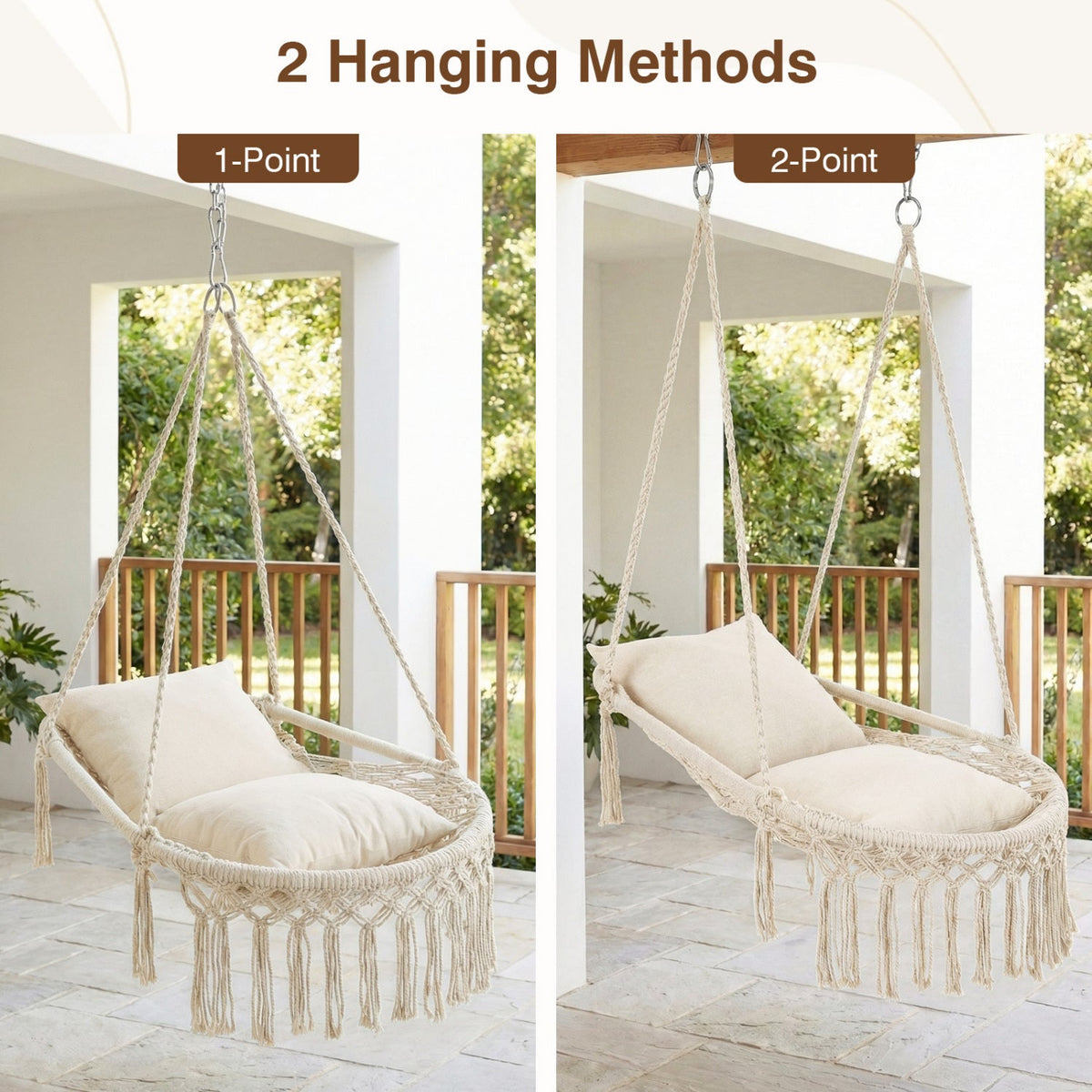 Macrame Swing Chair Hammock Chair with 2 Removable Cushions