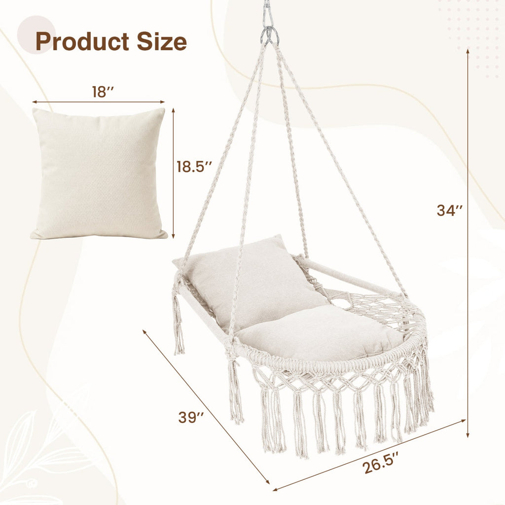 Macrame Swing Chair Hammock Chair with 2 Removable Cushions
