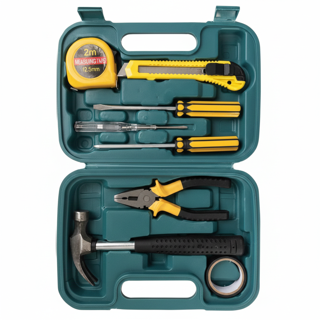 8 Piece Household Tool Set in Plastic Toolbox with Carry Handle