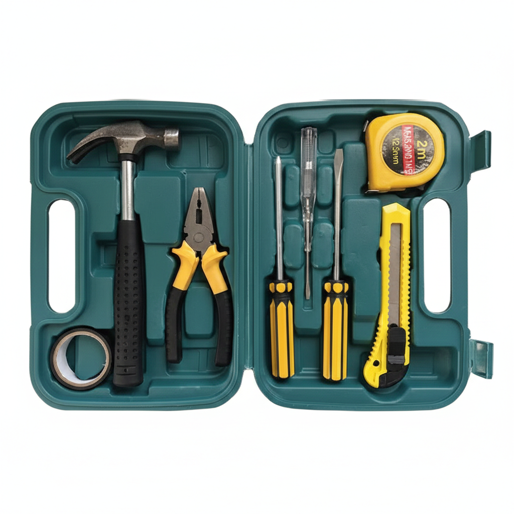 8 Piece Household Tool Set in Plastic Toolbox with Carry Handle