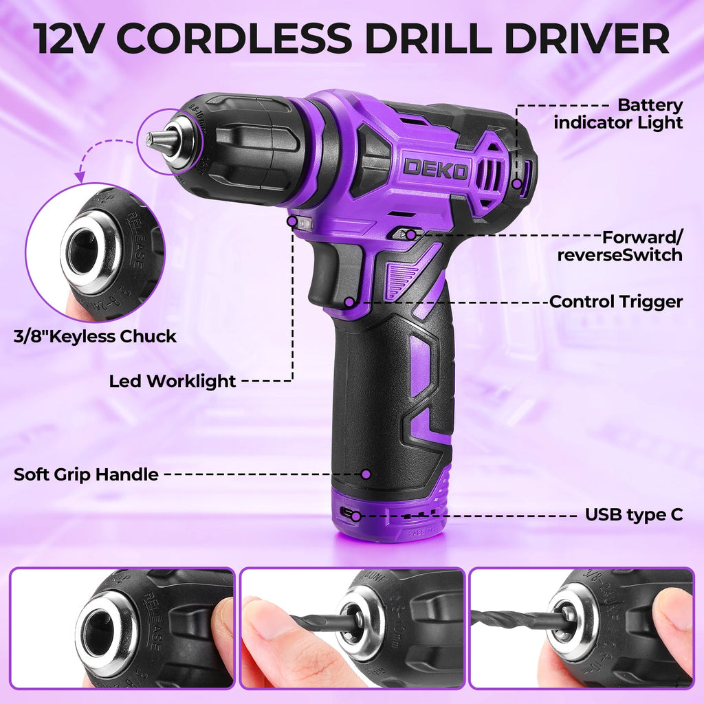 119 PCS Power Tool Set 8V/12V Cordless Drill Driver Hand Tool Kit Home DIY Repair