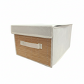 Foldable Fabric Storage Bin with Lid and Bamboo Front Panel