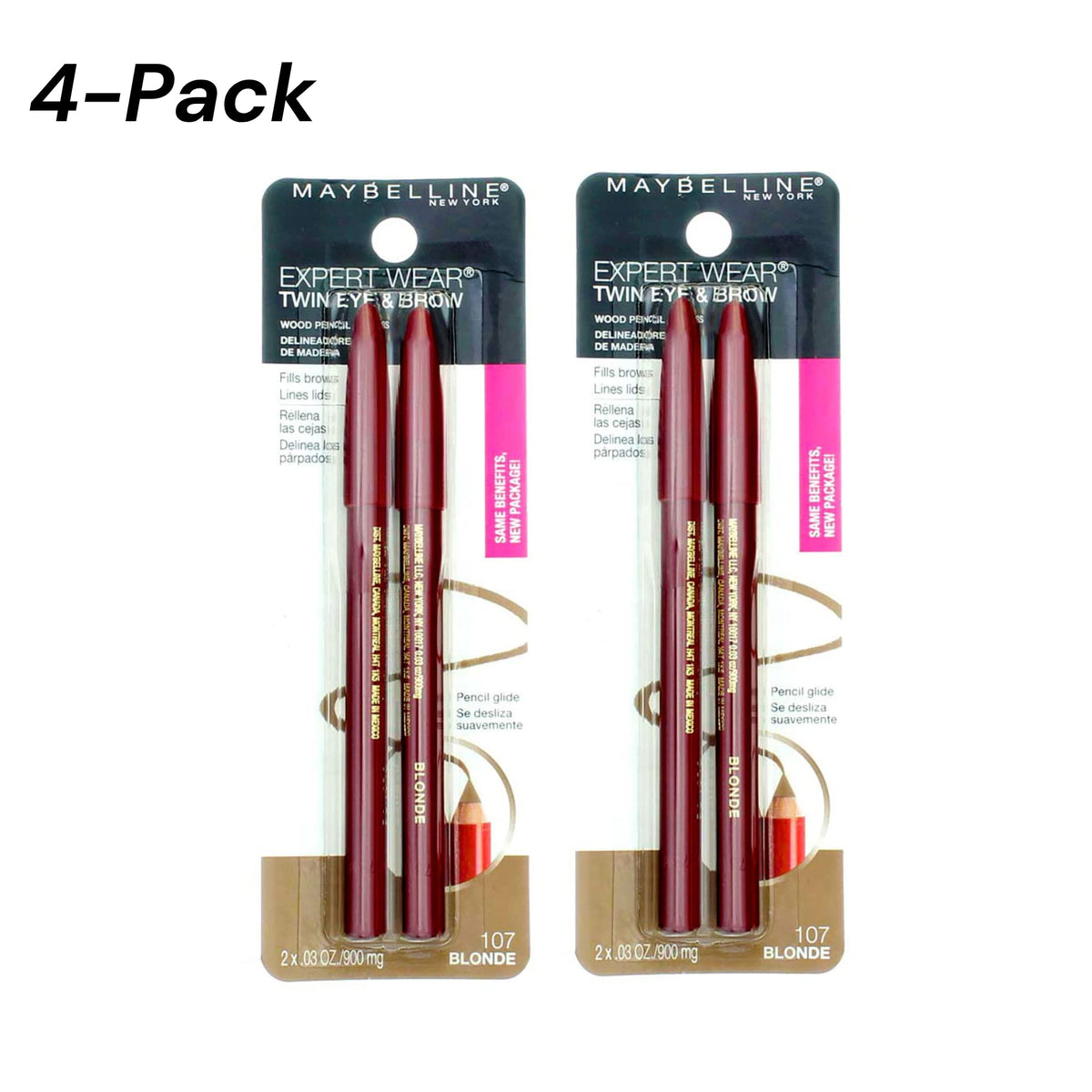Maybelline Expert Eyes Brow And Eye Pencil, Blonde [107], 0.03 oz (Pack of 4)