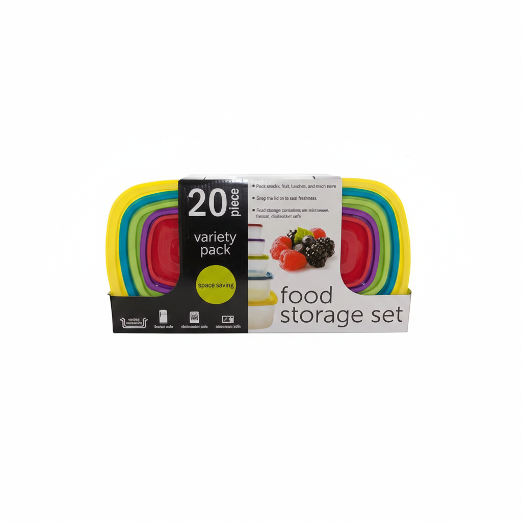 20-Piece Variety Pack Food Storage Containers Set (10 Containers + 10 Lids)