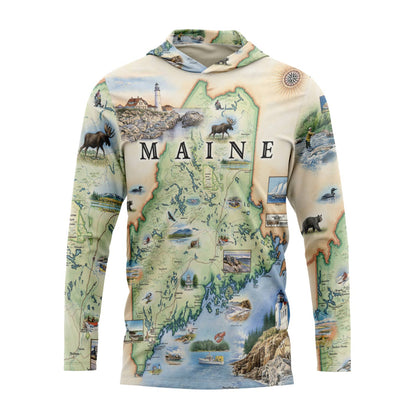 Maine State Map UltraLight Sunshirt Hoodie – UPF 50+