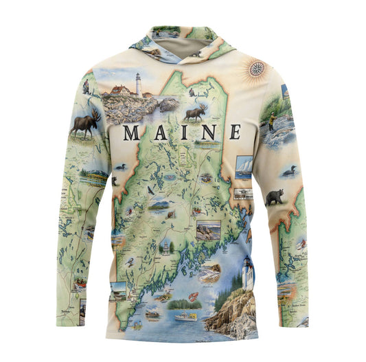 Maine State Map UltraLight Sunshirt Hoodie – UPF 50+