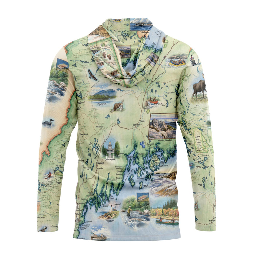 Maine State Map UltraLight Sunshirt Hoodie – UPF 50+