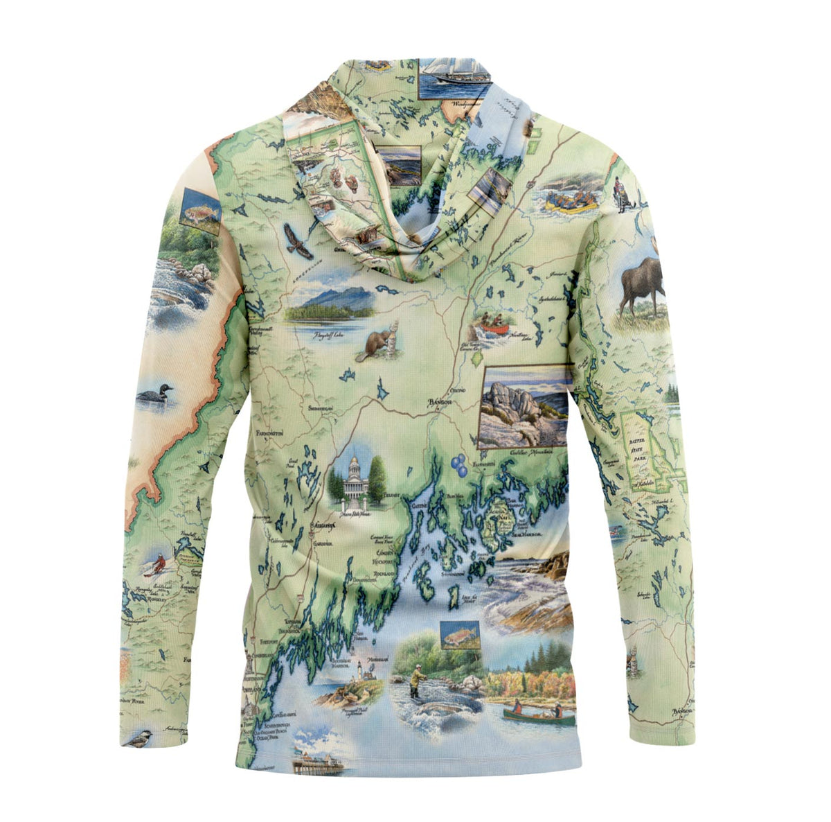Maine State Map UltraLight Sunshirt Hoodie – UPF 50+