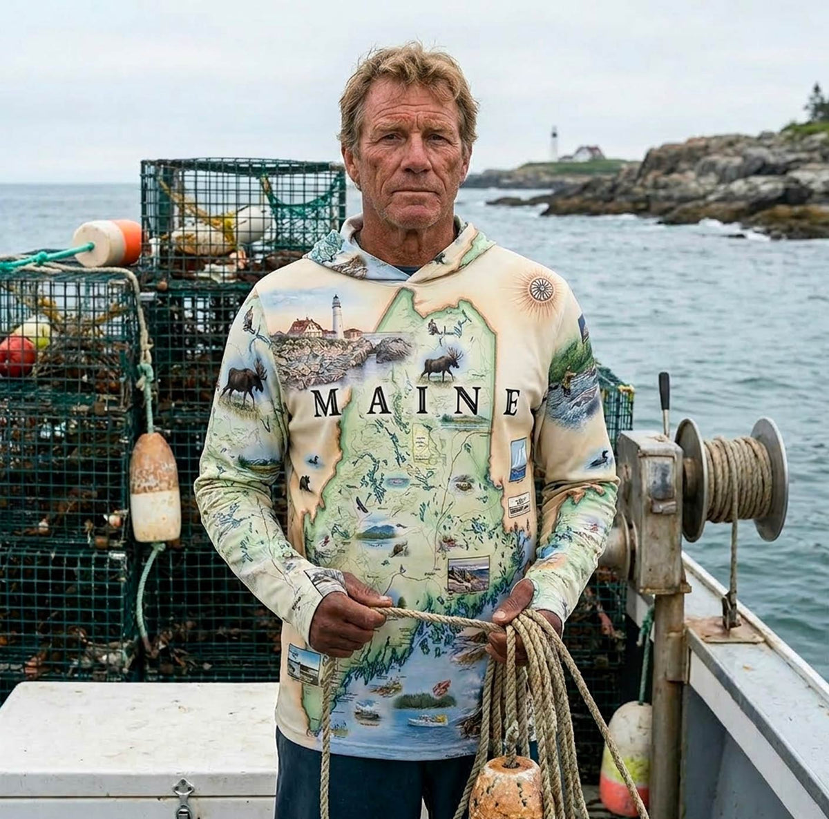 Maine State Map UltraLight Sunshirt Hoodie – UPF 50+