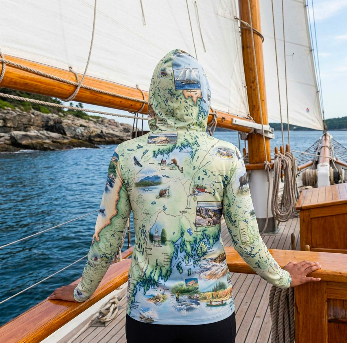 Maine State Map UltraLight Sunshirt Hoodie – UPF 50+