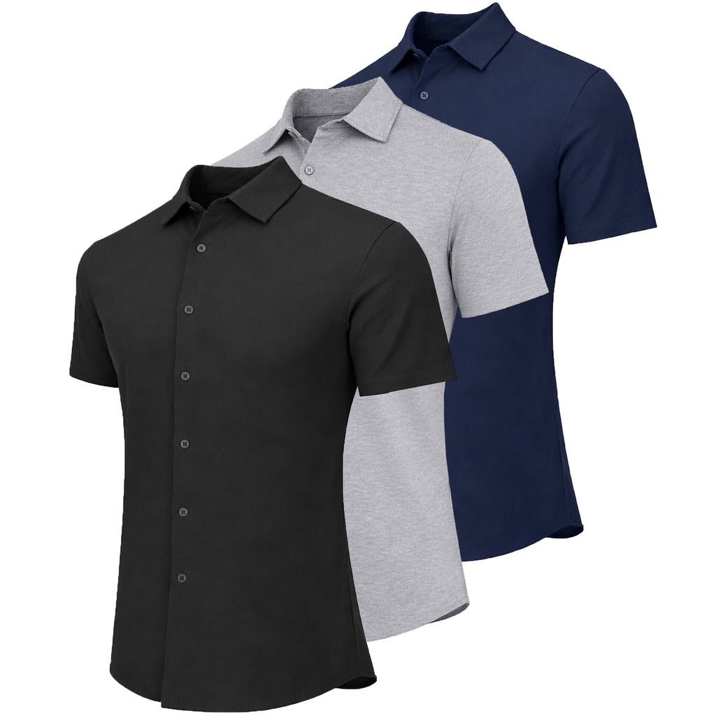 Men’s 3-Pack Modern-Fit Short Sleeve Knit Button Down Shirts (Size:- S-3XL)