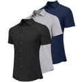Men’s 3-Pack Modern-Fit Short Sleeve Knit Button Down Shirts (Size:- S-3XL)