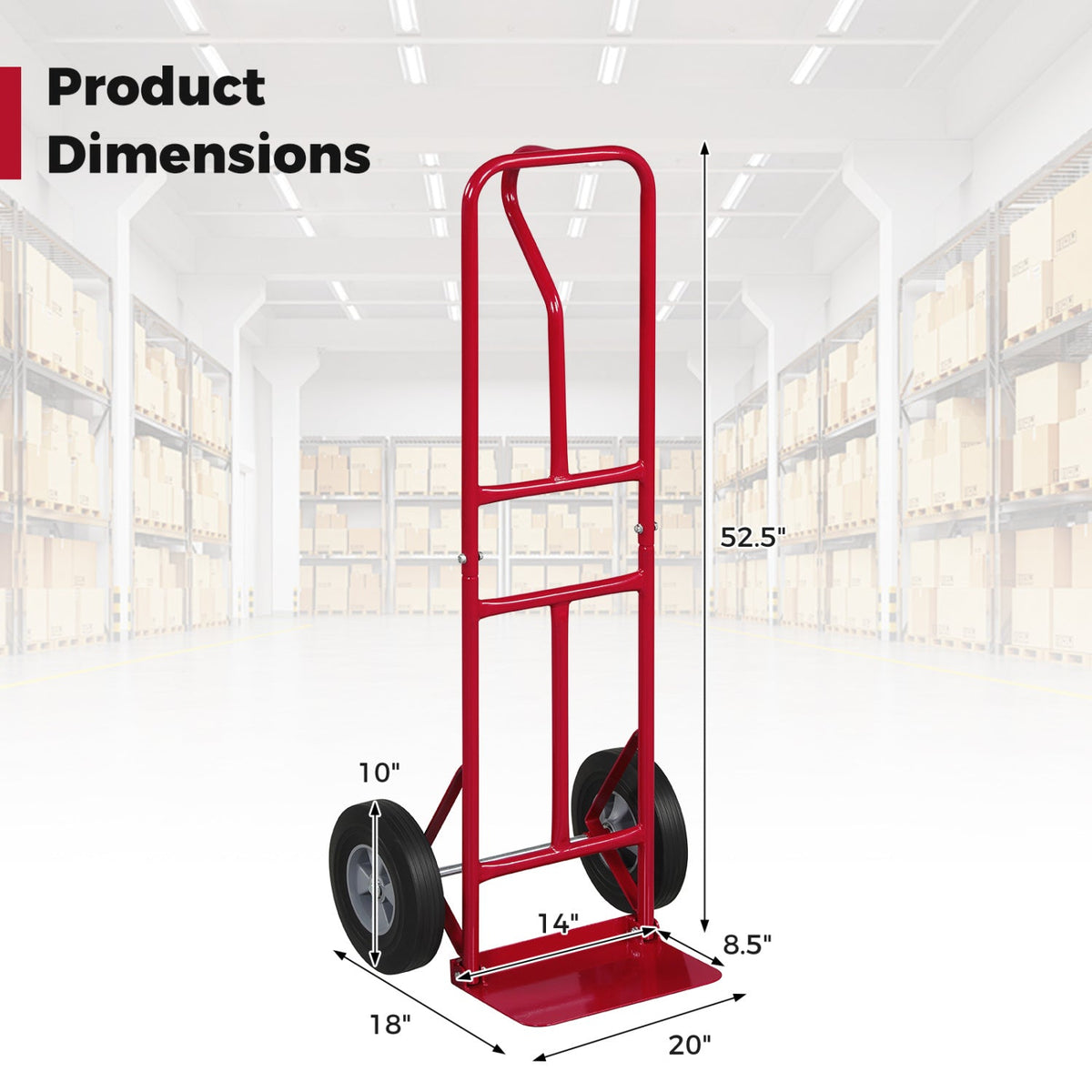 Metal Hand Truck Heavy-Duty 600 LBS Moving Dolly Cart with P-Handle and 10inch Rubber Wheels