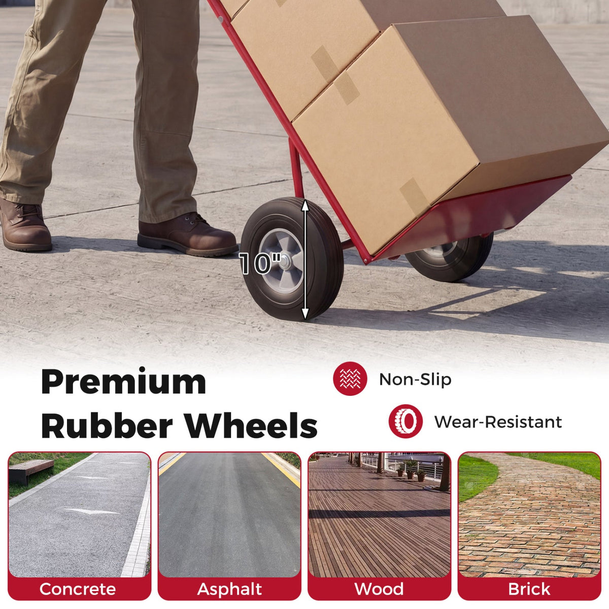 Metal Hand Truck Heavy-Duty 600 LBS Moving Dolly Cart with P-Handle and 10inch Rubber Wheels