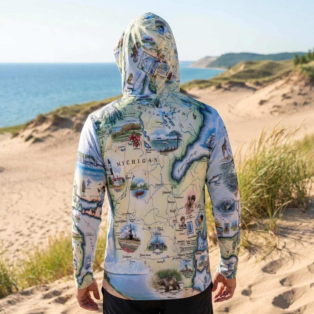 Michigan Map UltraLight Sunshirt Hoodie – UPF 50+