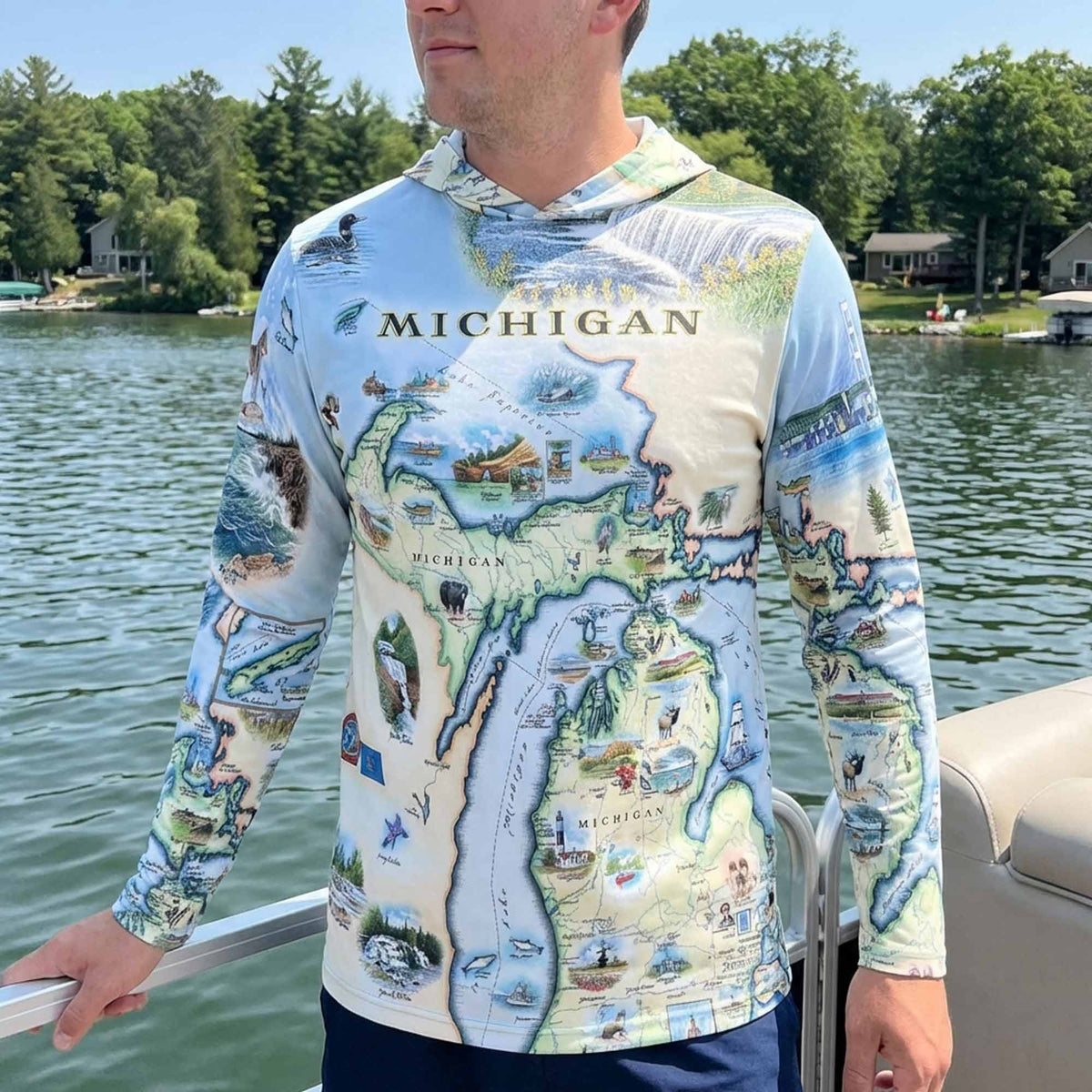 Michigan Map UltraLight Sunshirt Hoodie – UPF 50+