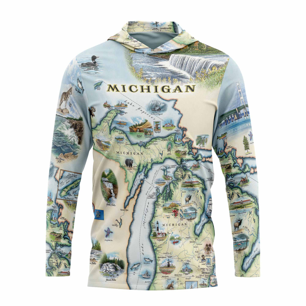 Michigan Map UltraLight Sunshirt Hoodie – UPF 50+