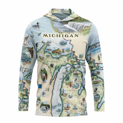 Michigan Map UltraLight Sunshirt Hoodie – UPF 50+