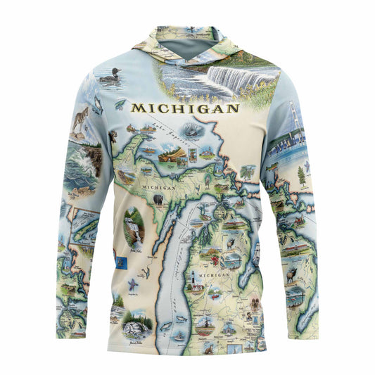 Michigan Map UltraLight Sunshirt Hoodie – UPF 50+