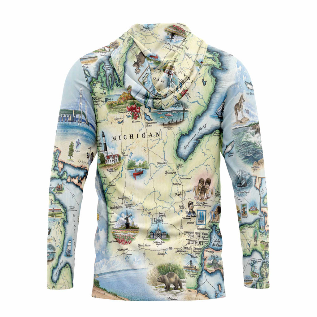 Michigan Map UltraLight Sunshirt Hoodie – UPF 50+
