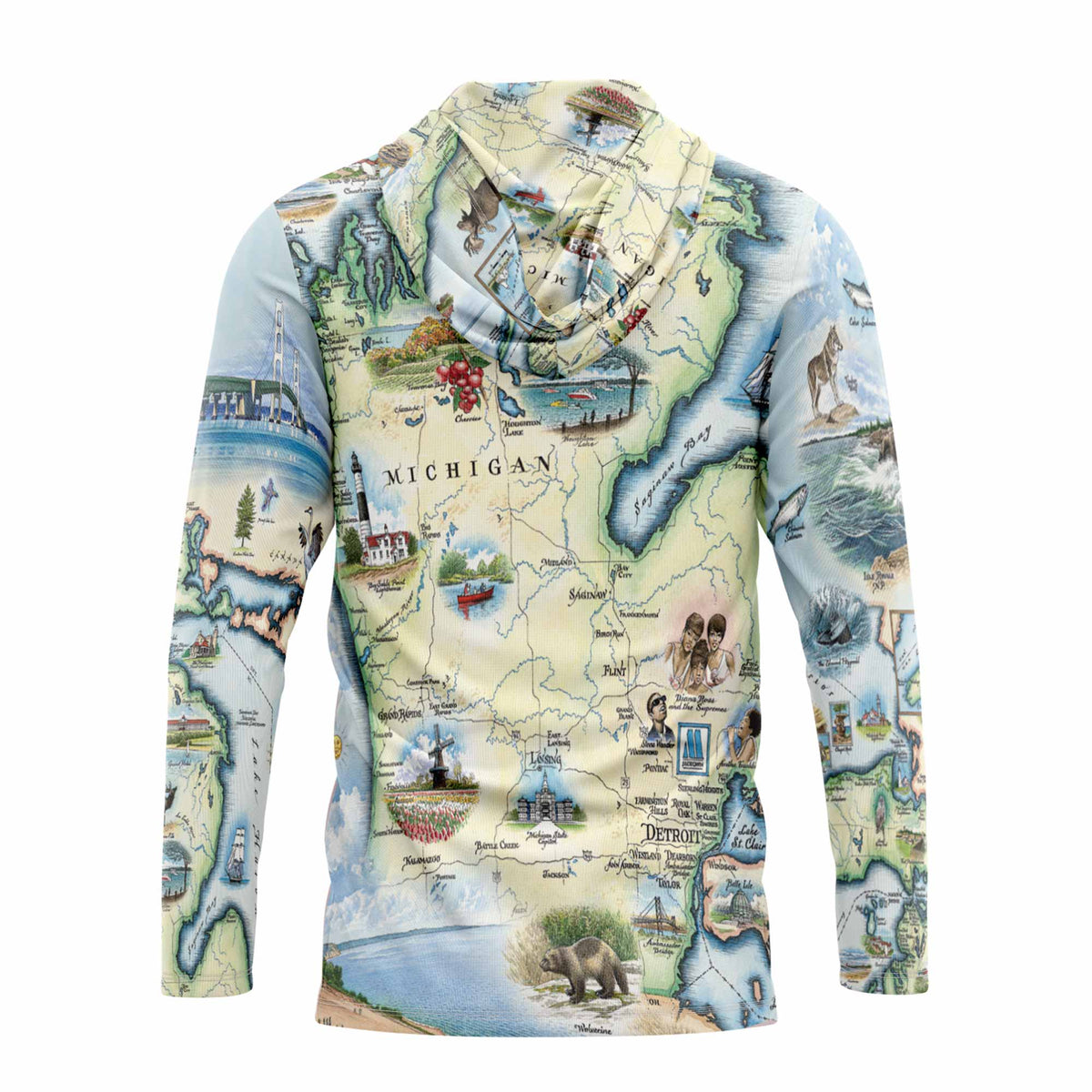 Michigan Map UltraLight Sunshirt Hoodie – UPF 50+