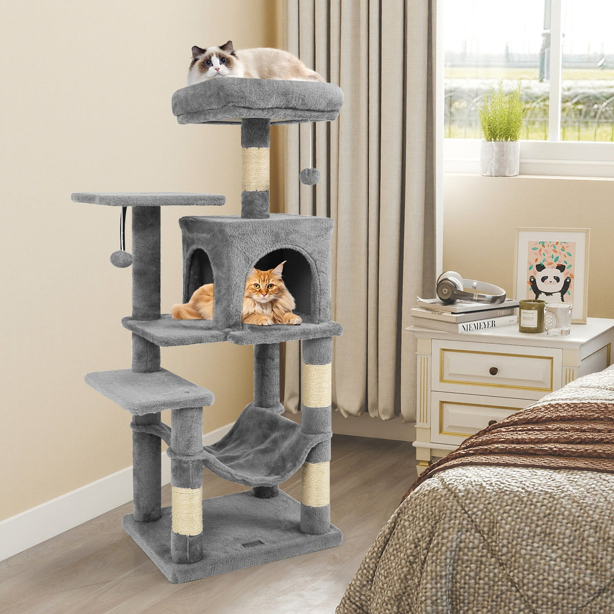 Multi-Level Cat Tower with 2-Door Condo and Padded Top Perch