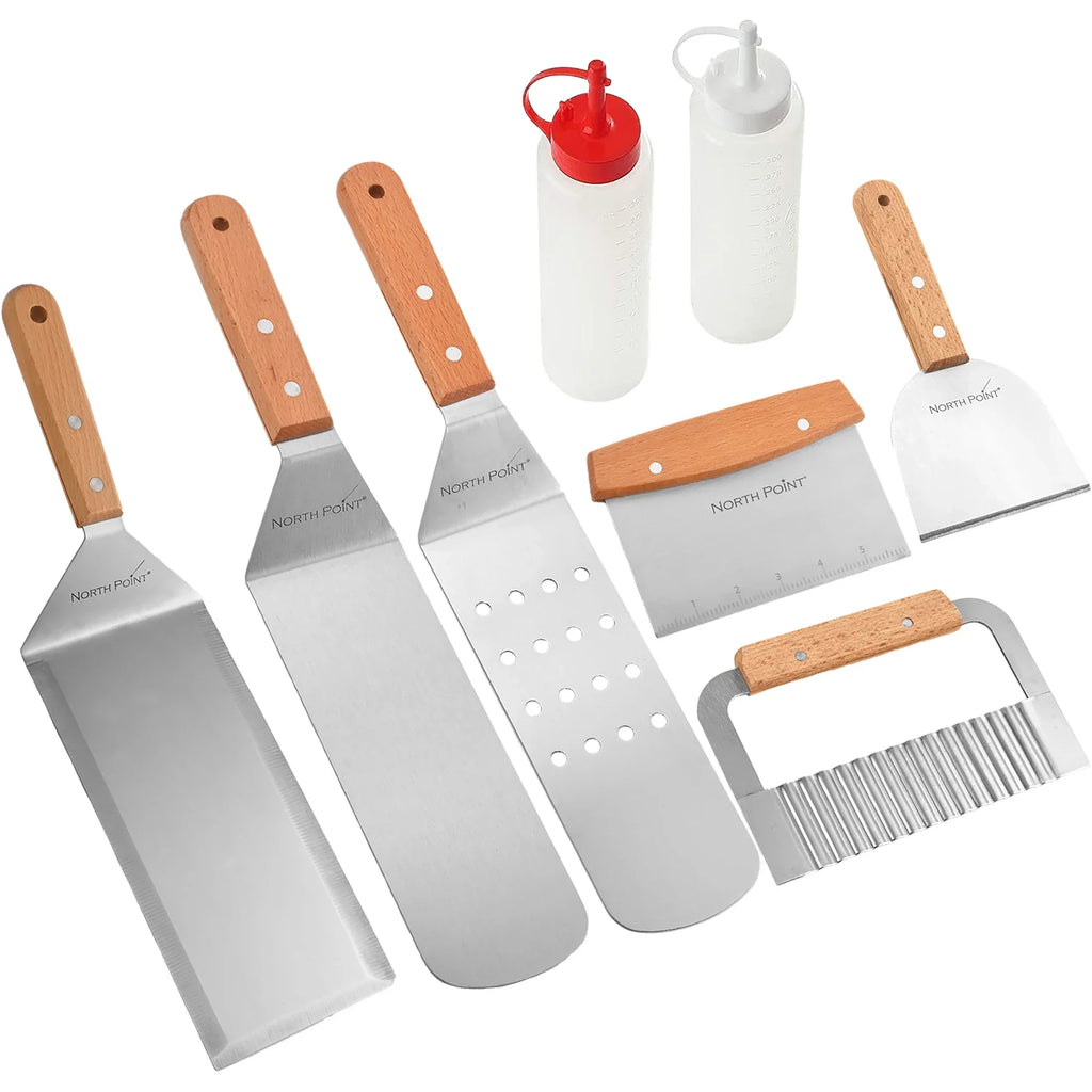 North Point 8 Piece Griddle Set – Spatulas, Scraper, Squeeze Bottles & Wave Cutter