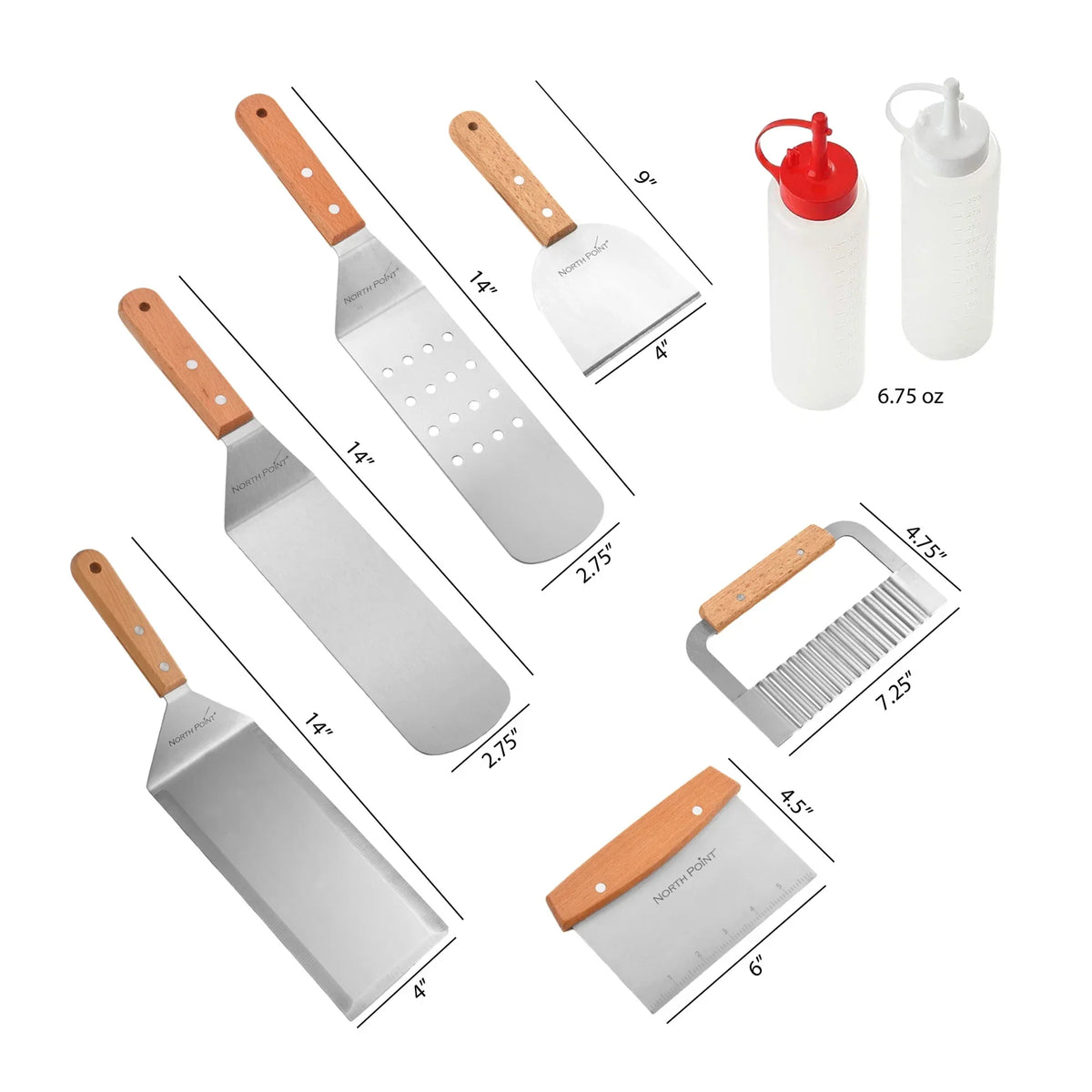 North Point 8 Piece Griddle Set – Spatulas, Scraper, Squeeze Bottles & Wave Cutter