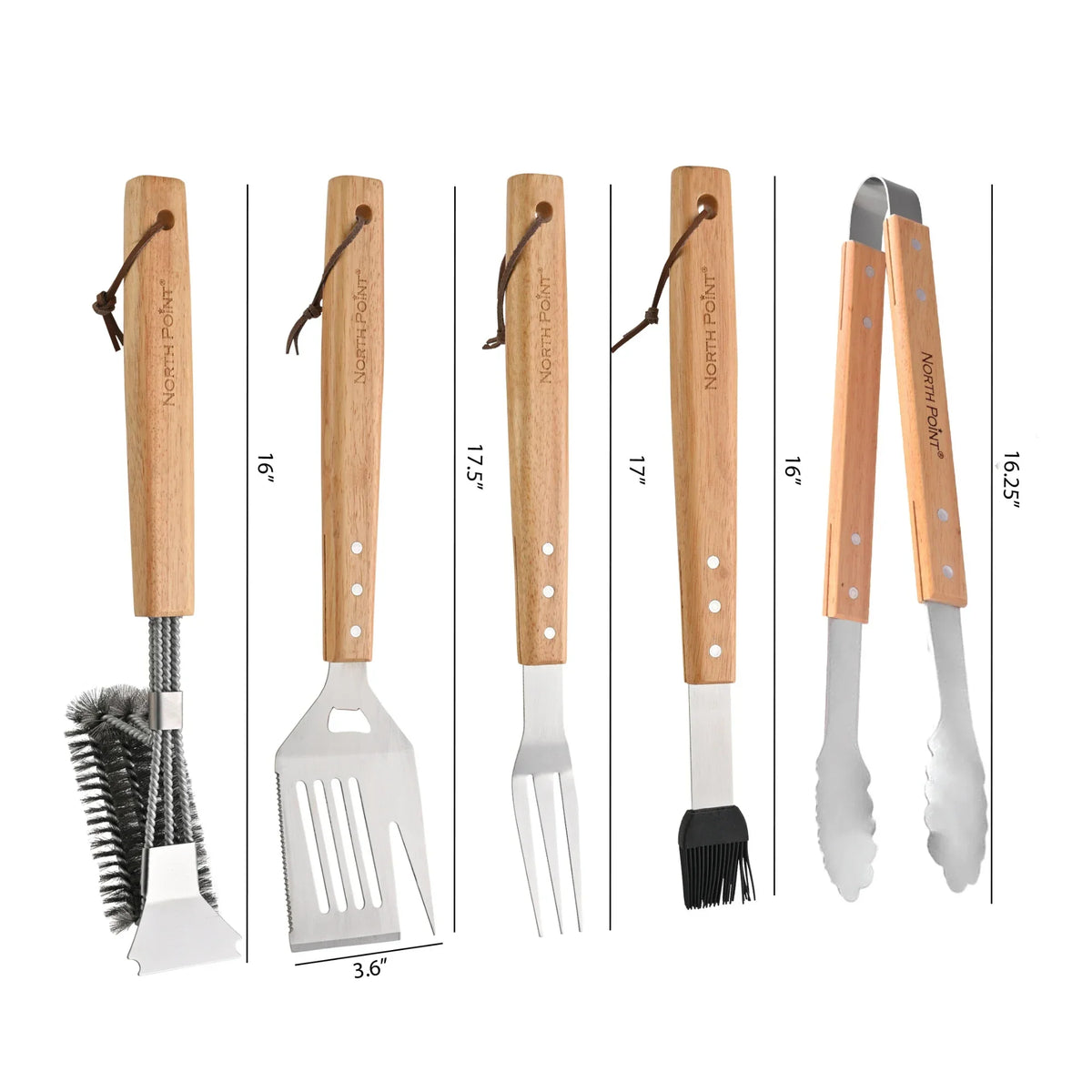 North Point 5 Piece BBQ Tool Set – Wood Handle Stainless Steel with 5-in-1 Spatula
