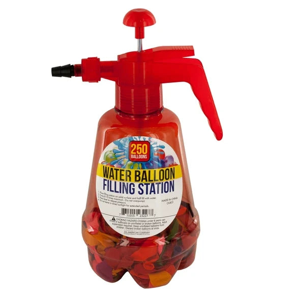 Water Balloon Filling Station with Balloons Quick Fill Hand Pump 250 Assorted Balloons Outdoor Party Game Kit