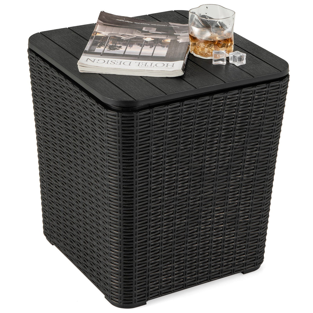 Outdoor Resin Storage Side Table with Removable Lid and Wicker-woven Accent