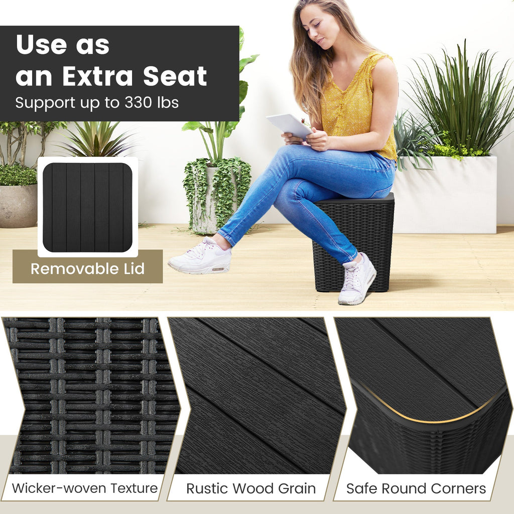 Outdoor Resin Storage Side Table with Removable Lid and Wicker-woven Accent