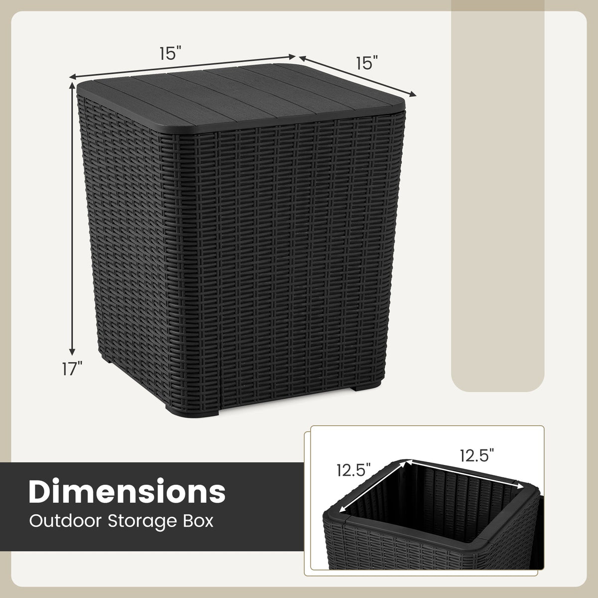 Outdoor Resin Storage Side Table with Removable Lid and Wicker-woven Accent