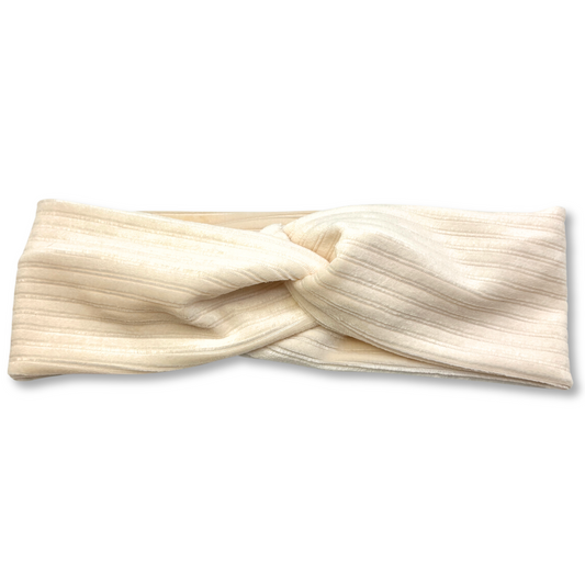 Cream Velvet Ribbed Twist Knot Headband