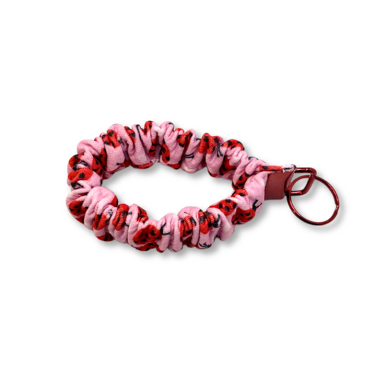 Pink Ladybug Spring Scrunchie Wristlet