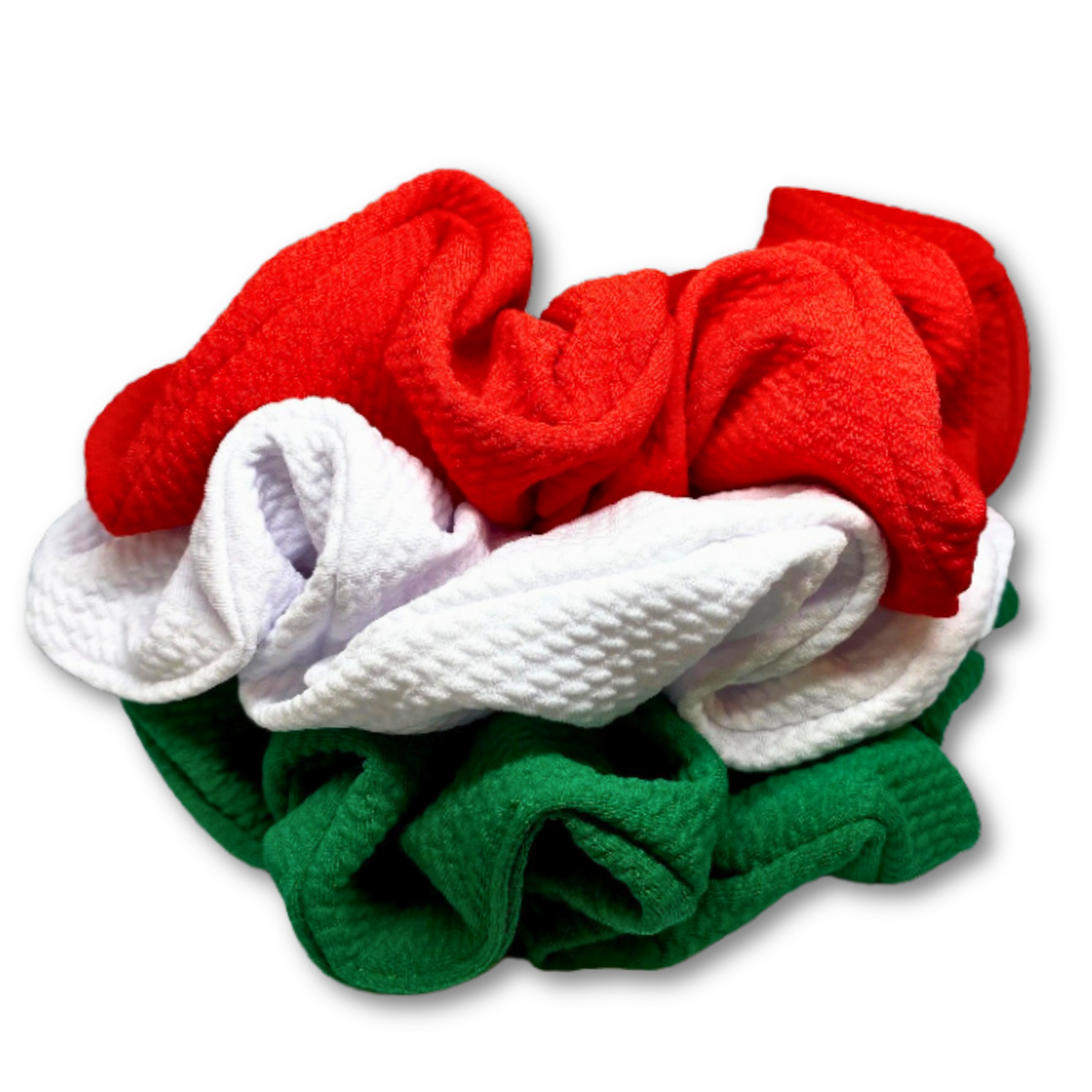 Green, Red and White Scrunchie Trio