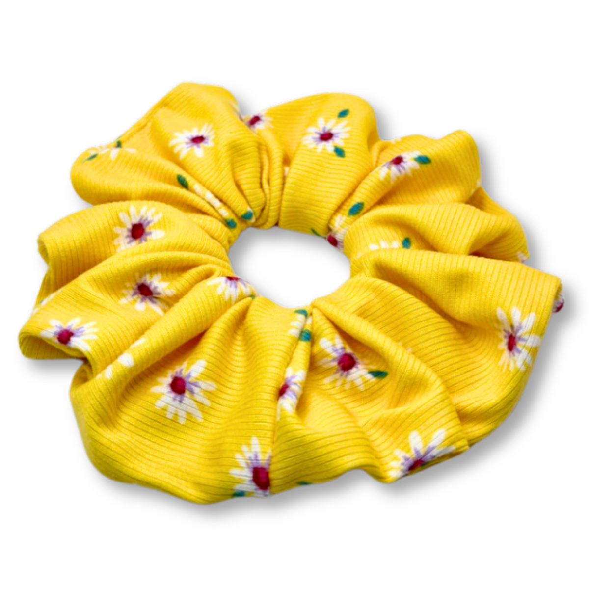 Yellow Floral Spring Ribbed Scrunchie