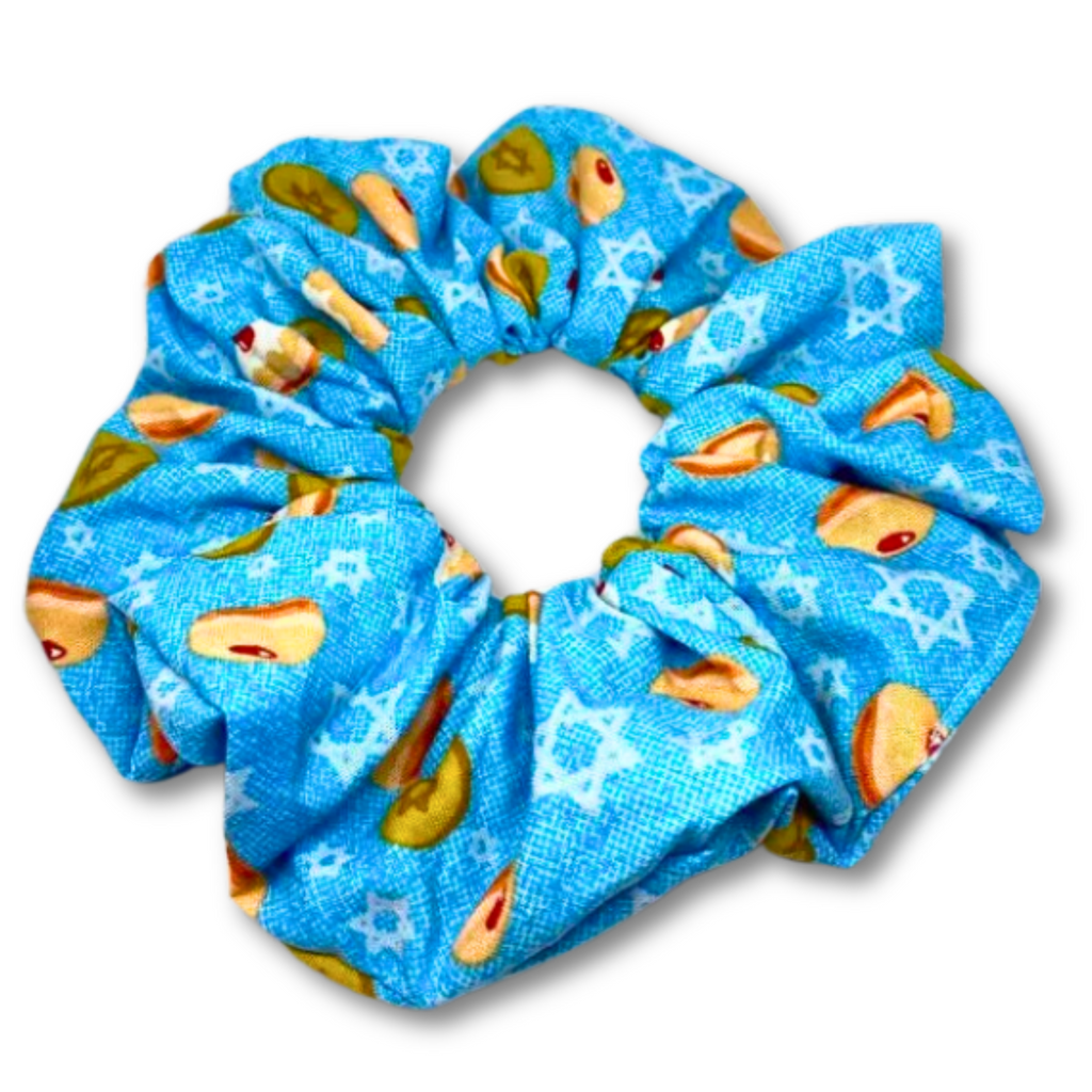 Blue Hanukkah Donuts Scrunchie