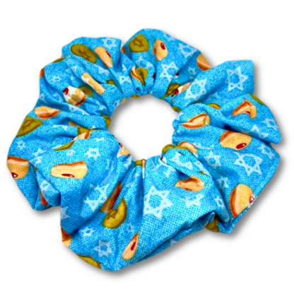 Blue Hanukkah Donuts Scrunchie