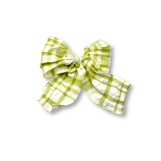 Green Gingham Spring Double Bow
