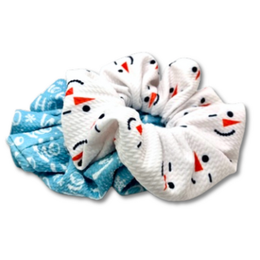 Snowman and Blue HoHoHo Christmas Scrunchie Set