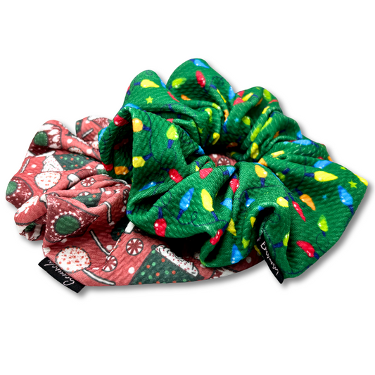 Green Lights and Coffee Christmas Scrunchie Set