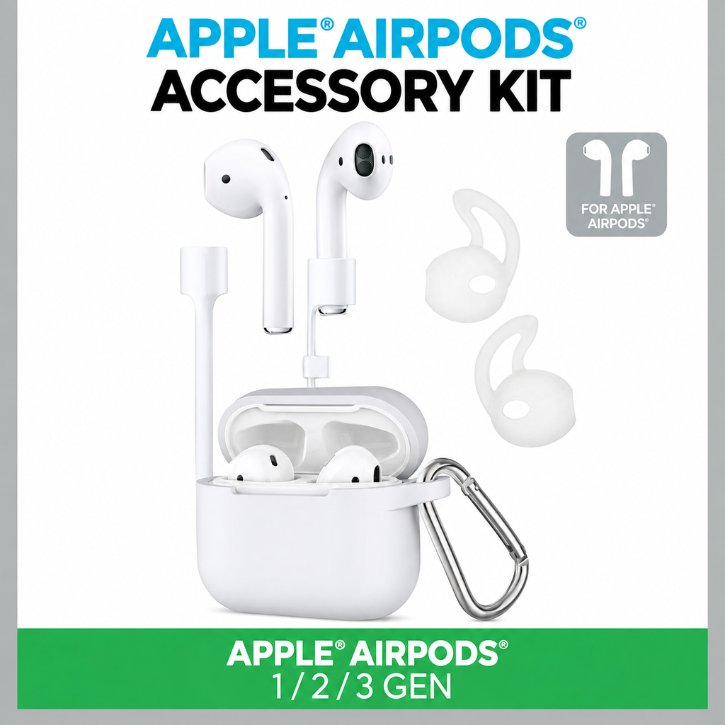 AirPods Accessory Kit – Protective Case, Ear Hooks, Strap & Carabiner for Gen 1, 2 & 3