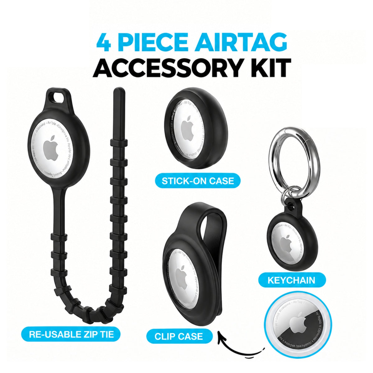 AirTag Accessory Kit – 4-Piece Protective Holder Set with Keychain, Loop & Luggage Tag