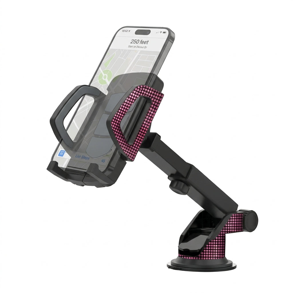 Bling Extendable Car Phone Mount – Pink Crystal Dashboard & Windshield Holder