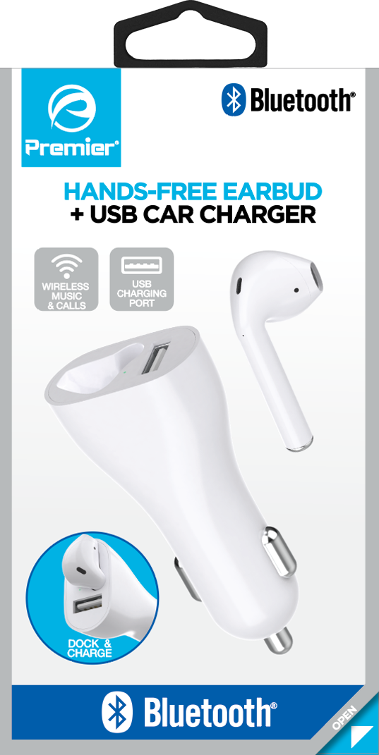 Bluetooth Headset with USB Car Charger – 2-in-1 Hands-Free Earpiece for Driving