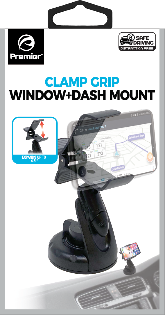 Window & Dash Clamp Car Phone Mount – Secure Suction Holder for GPS Navigation