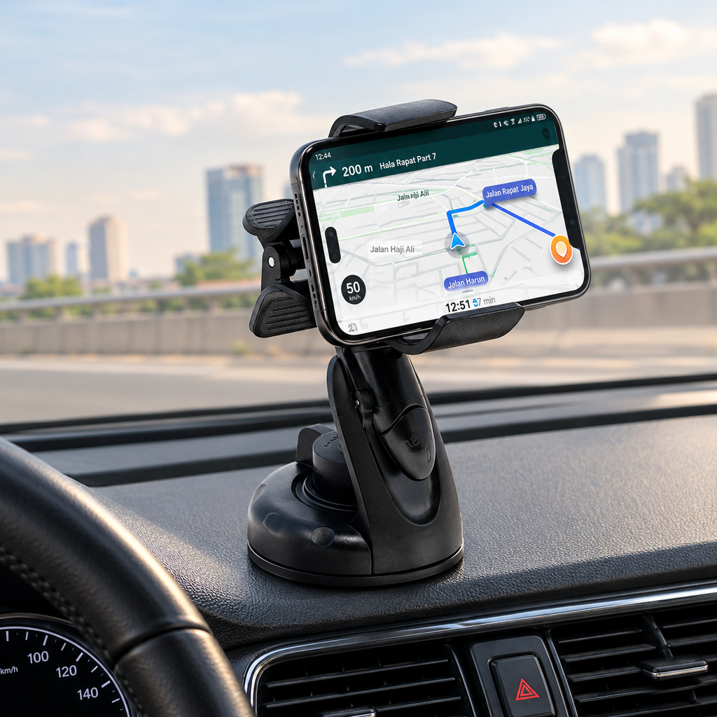 Window & Dash Clamp Car Phone Mount – Secure Suction Holder for GPS Navigation